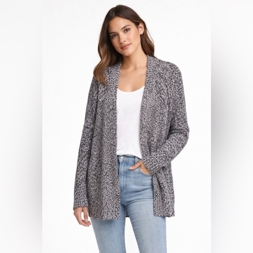 John + Jenn Black & White Open Front‎ Cardigan Cotton Acrylic Blend Small